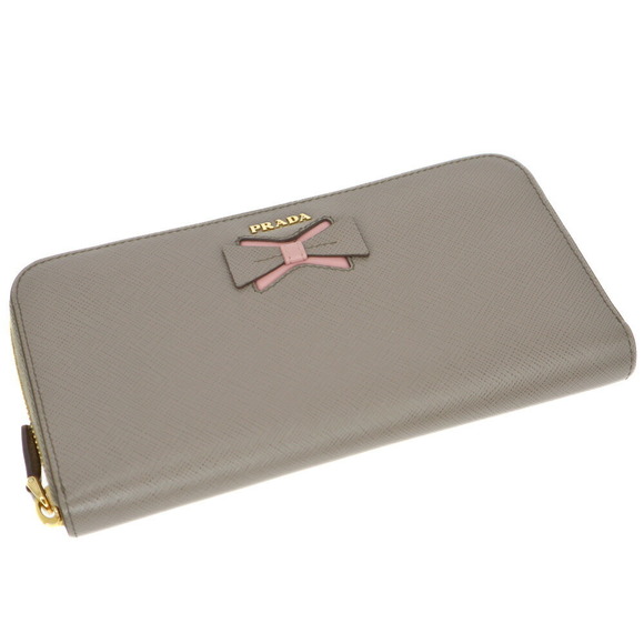 Prada Greige Pink Wallet Long Ribbon Saffiano Zip Motif - Picture 1 of 6